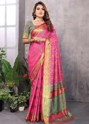 Multicolor Spun Silk Saree With Blouse Piece