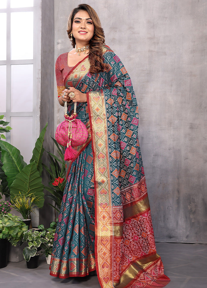 Multicolor Spun Silk Saree With Blouse Piece