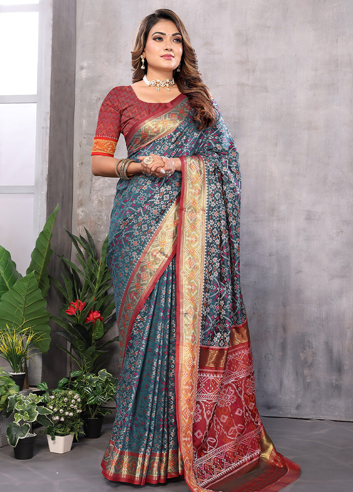 Multicolor Spun Silk Saree With Blouse Piece