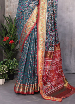 Multicolor Spun Silk Saree With Blouse Piece