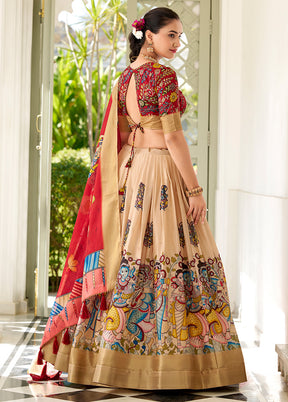 3 Pc Multicolor Silk Semi Stitched Lehenga Set