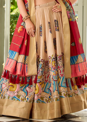 3 Pc Multicolor Silk Semi Stitched Lehenga Set