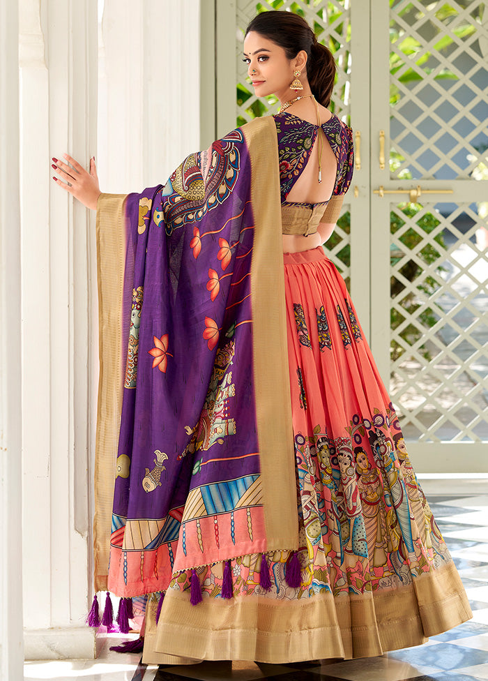 3 Pc Multicolor Silk Semi Stitched Lehenga Set