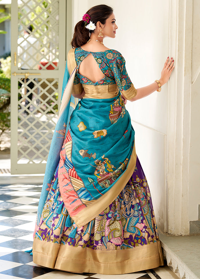 3 Pc Multicolor Silk Semi Stitched Lehenga Set