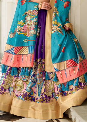 3 Pc Multicolor Silk Semi Stitched Lehenga Set