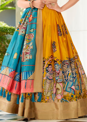 3 Pc Multicolor Silk Semi Stitched Lehenga Set