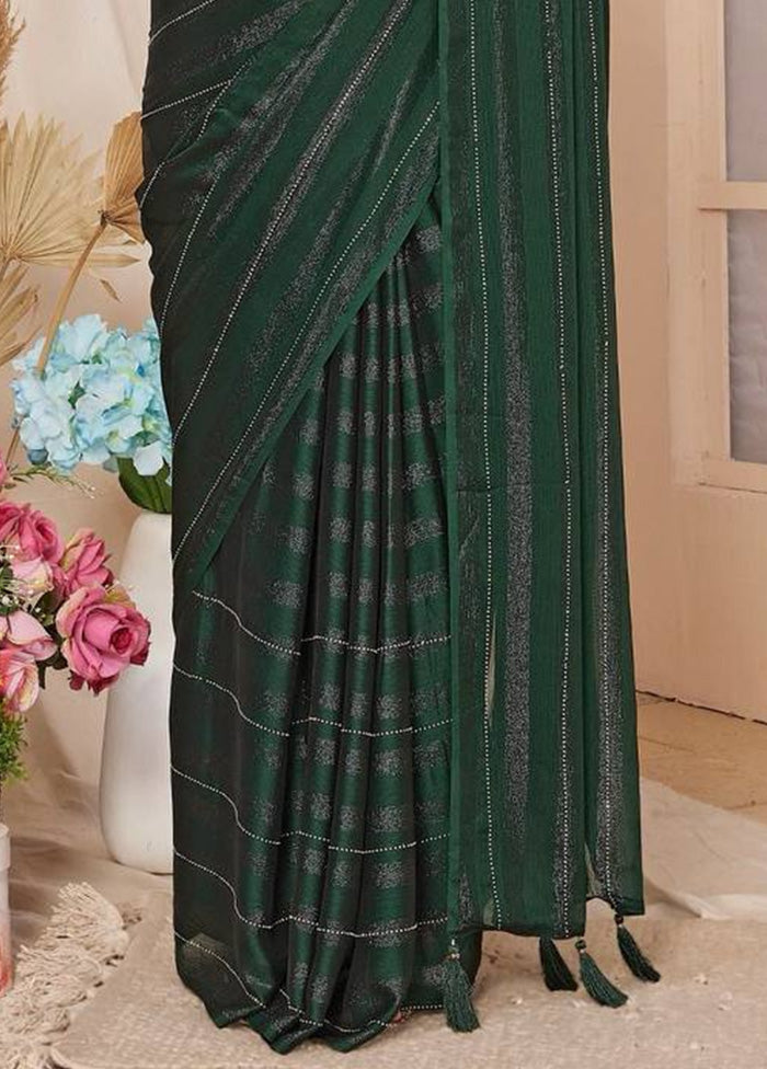 Green Spun Silk Saree With Blouse Piece