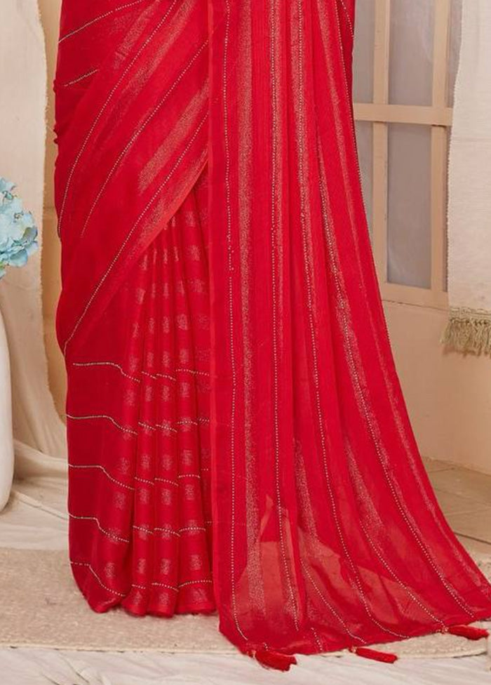 Red Spun Silk Saree With Blouse Piece