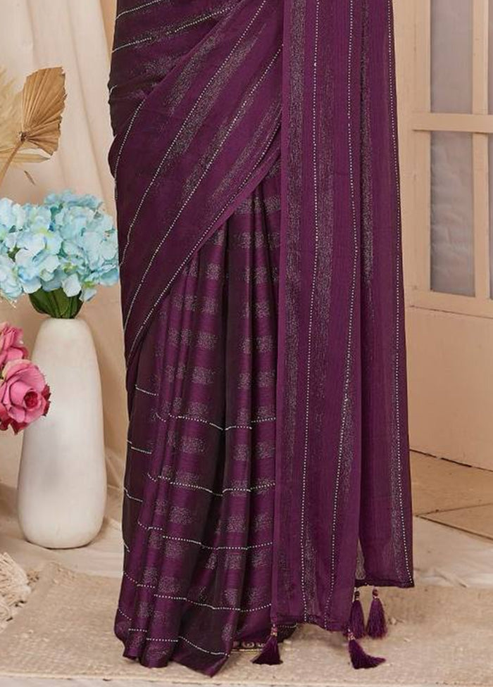 Wine Spun Silk Saree With Blouse Piece