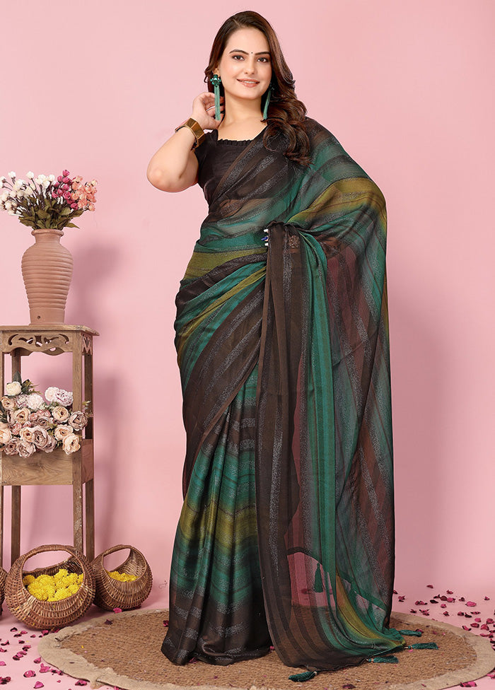 Multicolor Spun Silk Saree With Blouse Piece