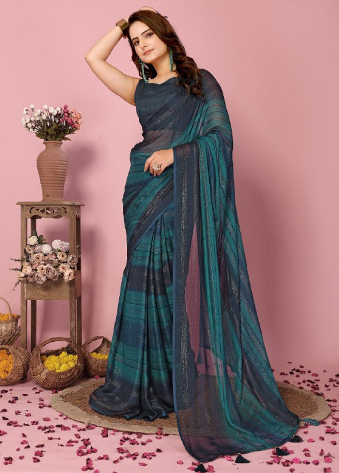 Multicolor Spun Silk Saree With Blouse Piece