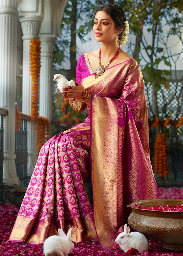 Rani Banarasi Silk Saree With Blouse Piece