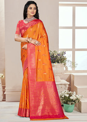 Orange Spun Silk Saree With Blouse Piece