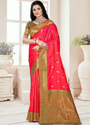 Pink Spun Silk Saree With Blouse Piece