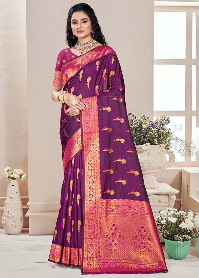 Wine Spun Silk Saree With Blouse Piece