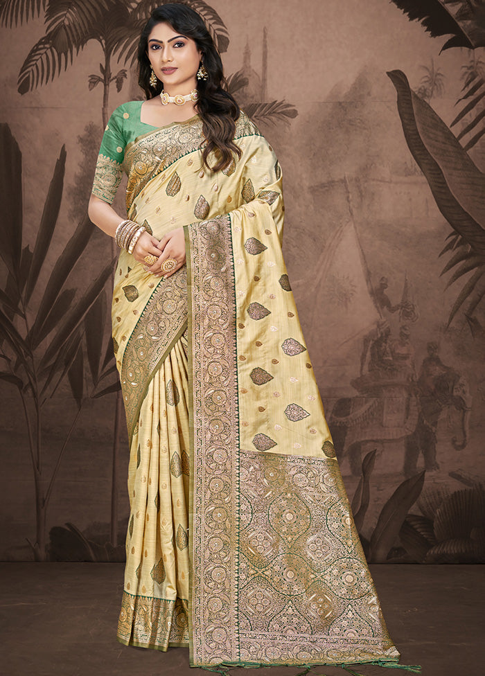 Cream Spun Silk Saree With Blouse Piece