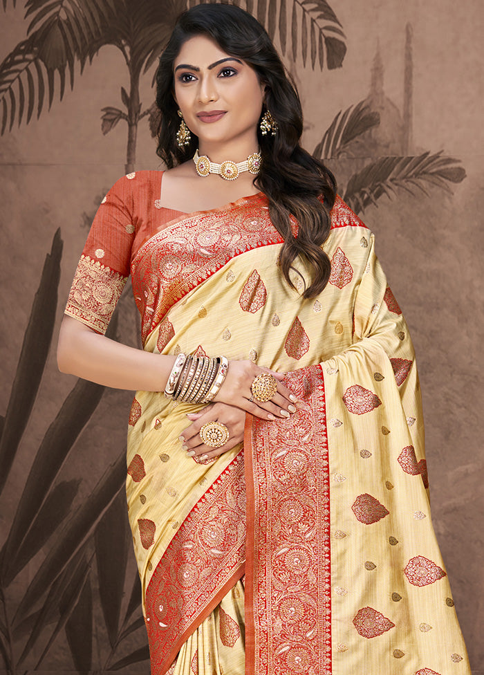 Cream Spun Silk Saree With Blouse Piece