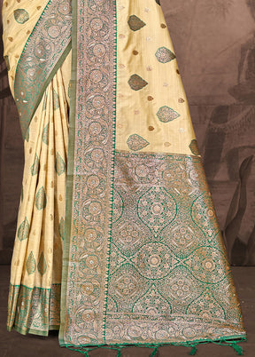 Cream Spun Silk Saree With Blouse Piece