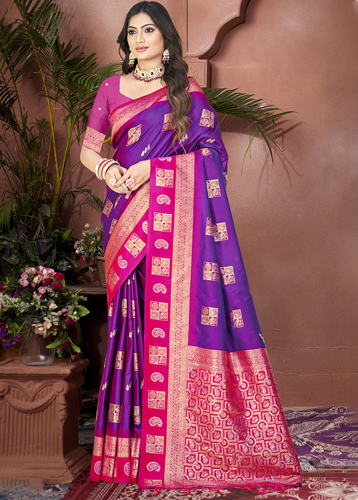 Purple Spun Silk Saree With Blouse Piece