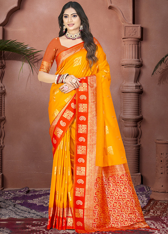 Mustard Spun Silk Saree With Blouse Piece