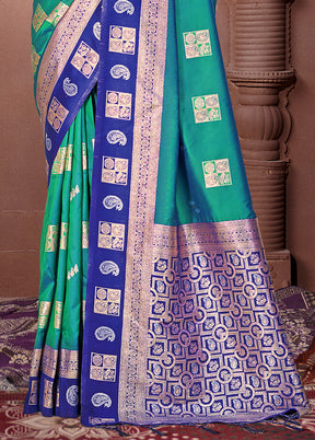 Rama Spun Silk Saree With Blouse Piece