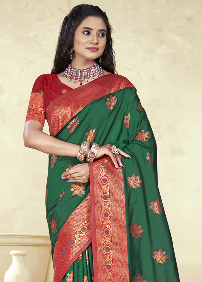 Green Spun Silk Saree With Blouse Piece