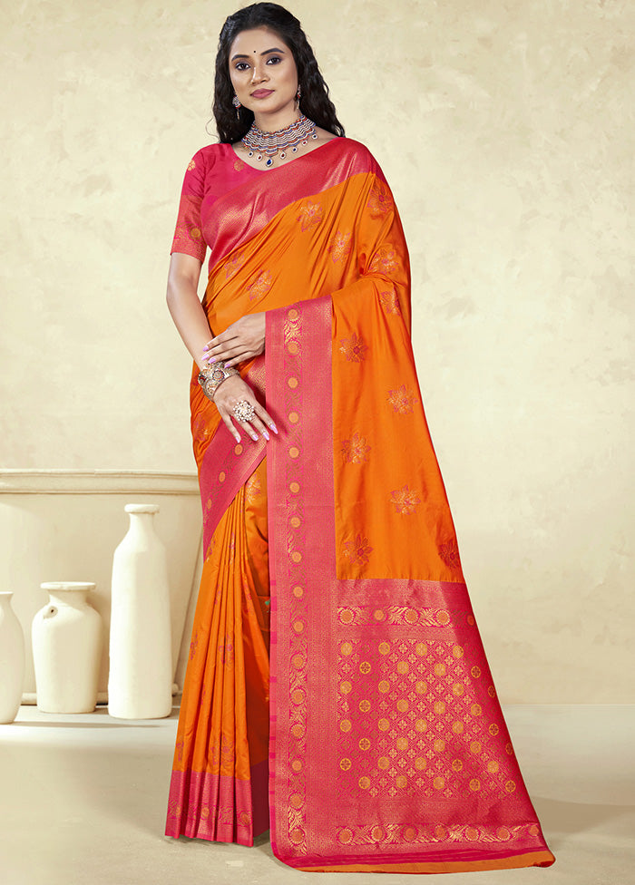 Orange Spun Silk Saree With Blouse Piece