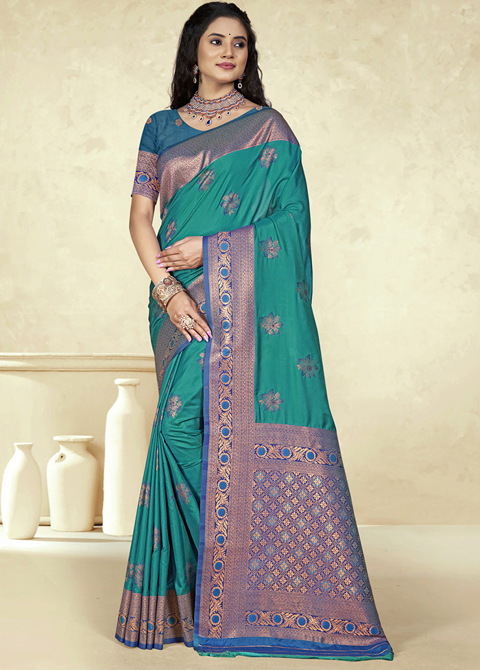 Rama Spun Silk Saree With Blouse Piece