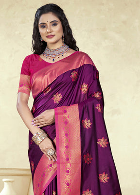 Wine Spun Silk Saree With Blouse Piece