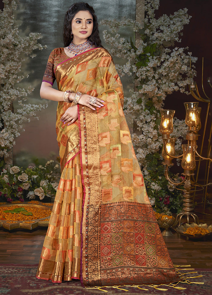 Multicolor Chanderi Silk Saree With Blouse Piece