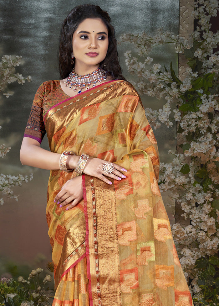 Multicolor Chanderi Silk Saree With Blouse Piece