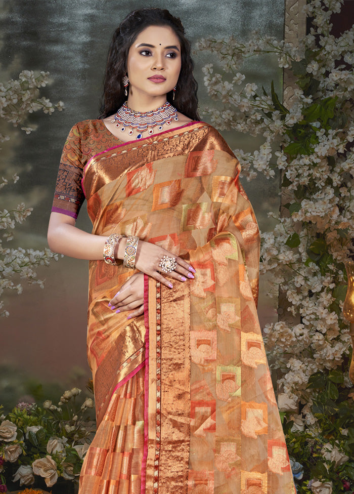 Multicolor Chanderi Silk Saree With Blouse Piece