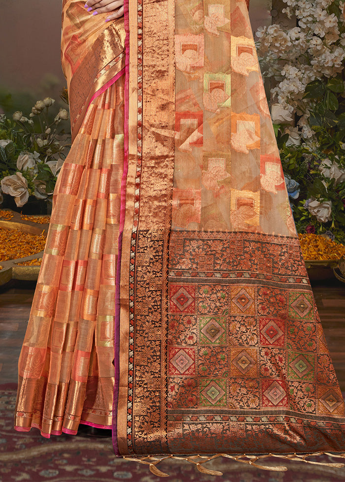 Multicolor Chanderi Silk Saree With Blouse Piece