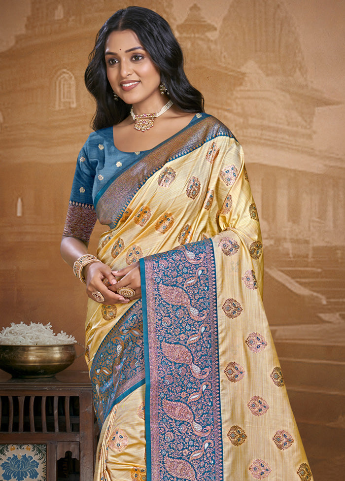 Cream Spun Silk Saree With Blouse Piece