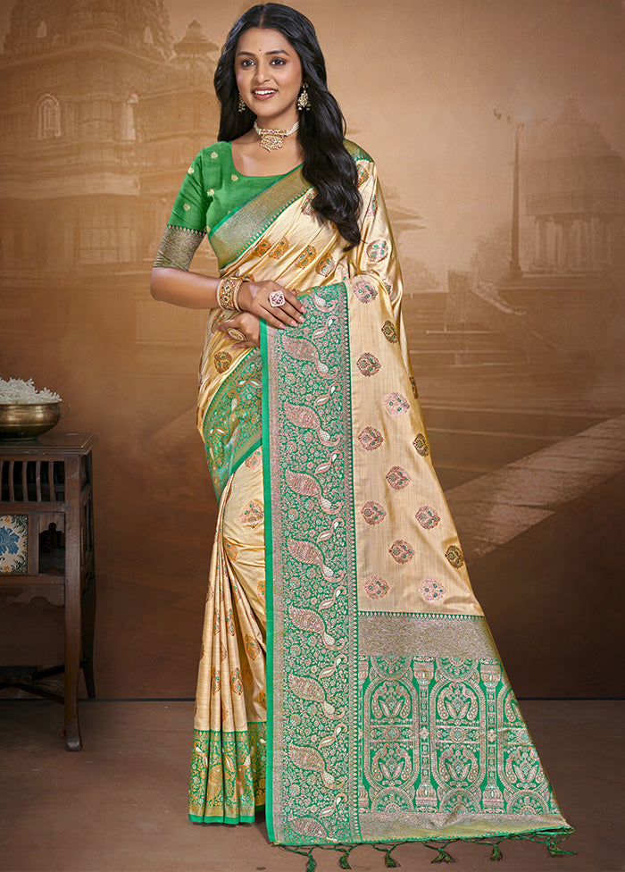 Cream Spun Silk Saree With Blouse Piece