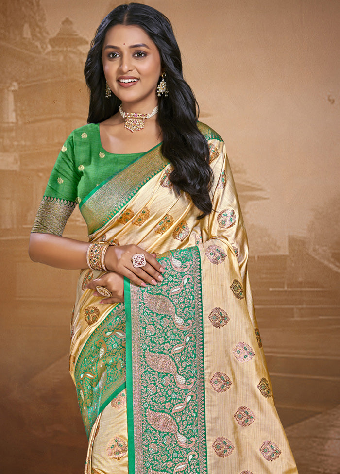 Cream Spun Silk Saree With Blouse Piece