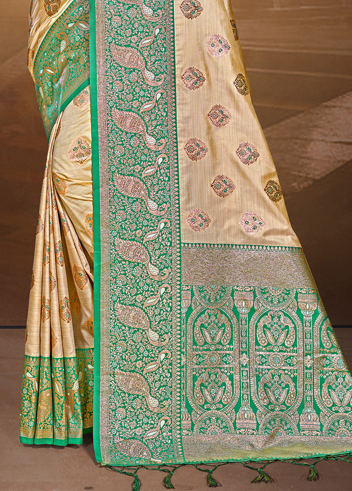 Cream Spun Silk Saree With Blouse Piece