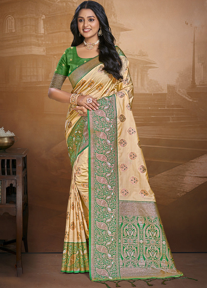 Cream Spun Silk Saree With Blouse Piece