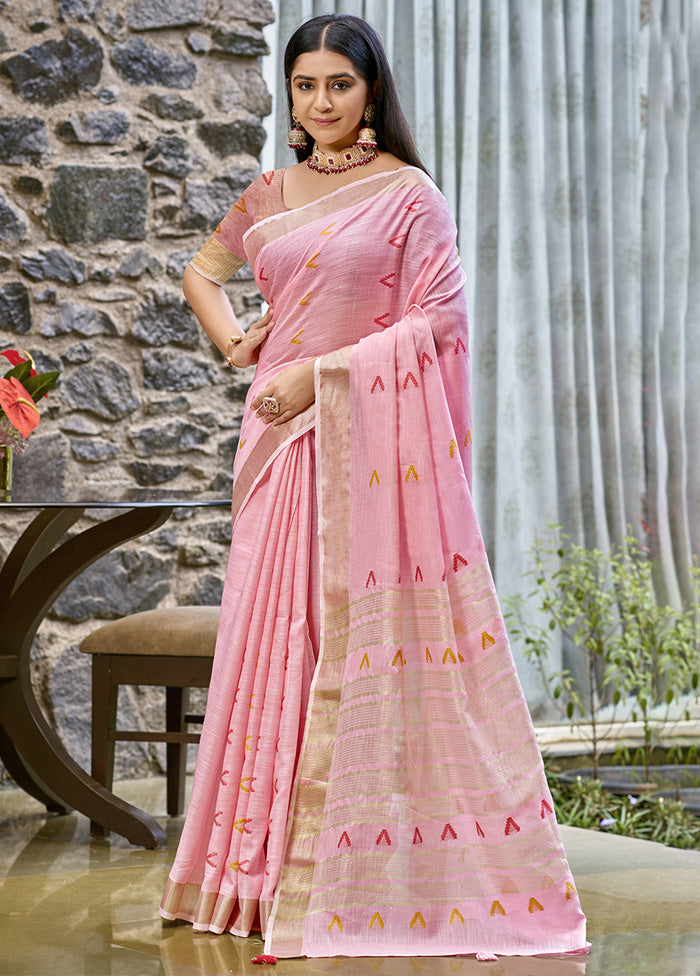 Pink Cotton Saree With Blouse Piece