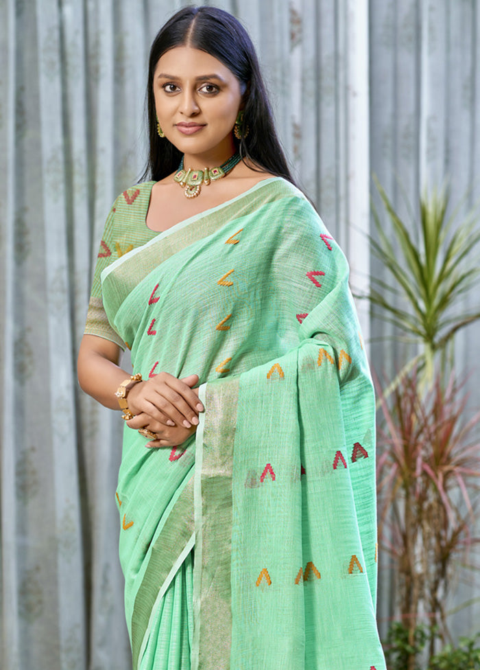 Mint Green Cotton Saree With Blouse Piece