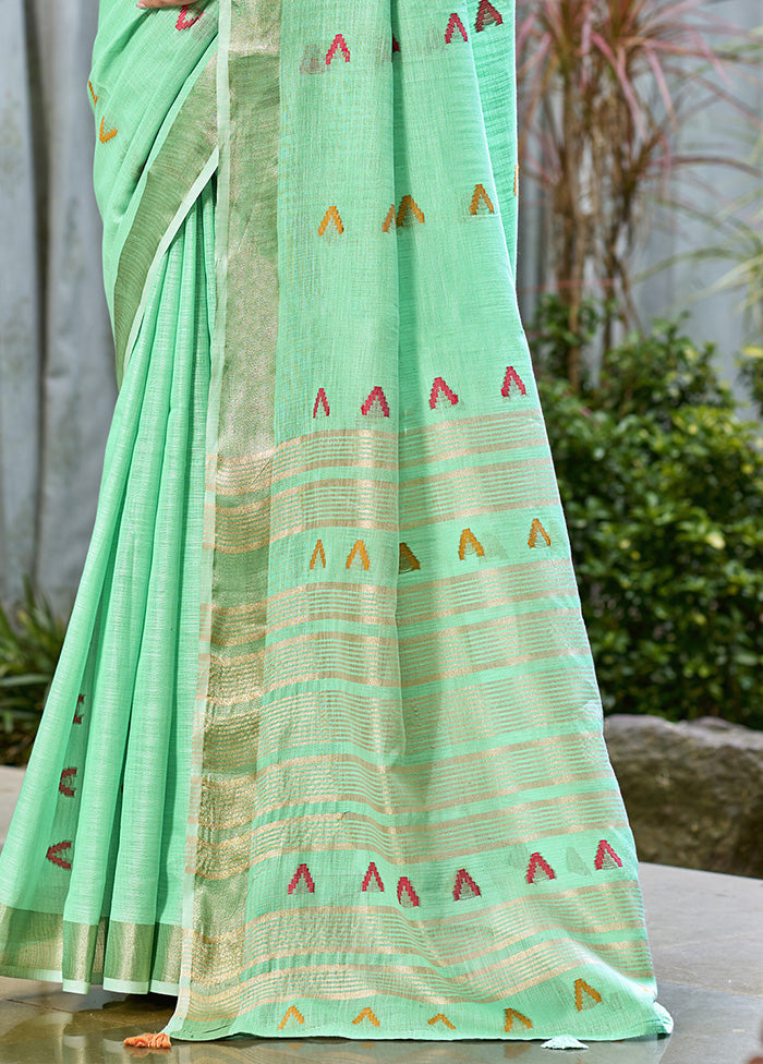 Mint Green Cotton Saree With Blouse Piece