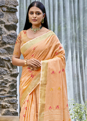 Peach Cotton Saree With Blouse Piece