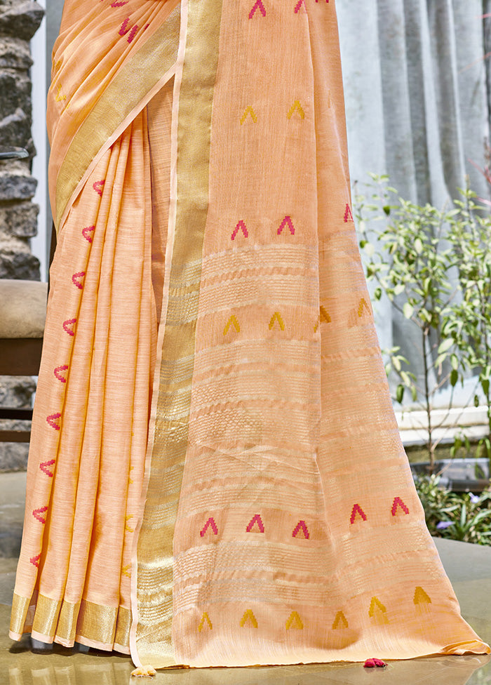 Peach Cotton Saree With Blouse Piece