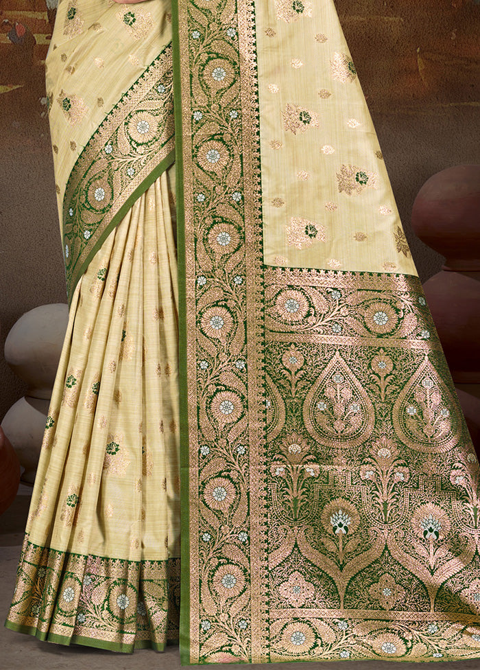 Cream Spun Silk Saree With Blouse Piece