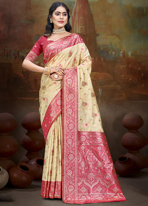 Cream Spun Silk Saree With Blouse Piece