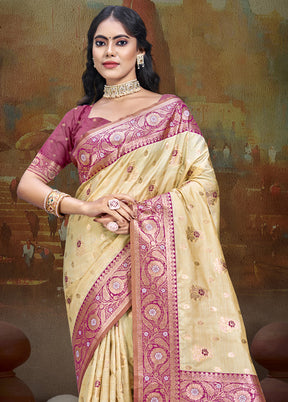 Cream Spun Silk Saree With Blouse Piece