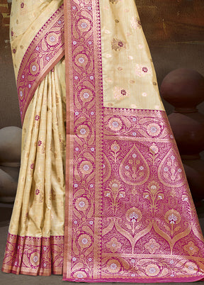 Cream Spun Silk Saree With Blouse Piece