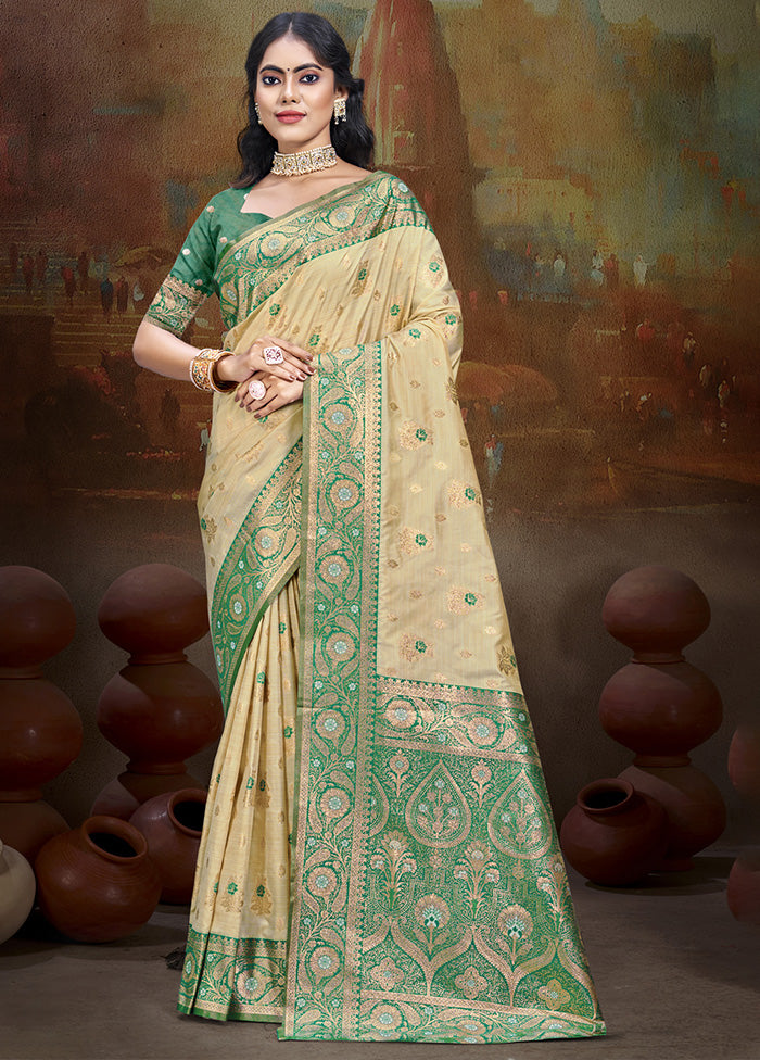 Cream Spun Silk Saree With Blouse Piece