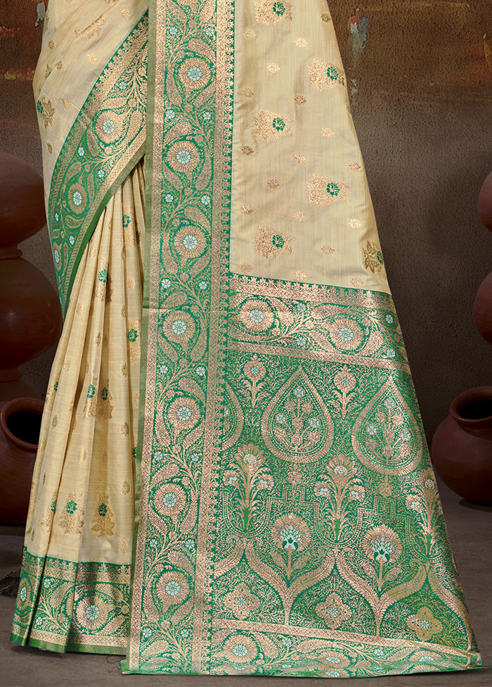 Cream Spun Silk Saree With Blouse Piece