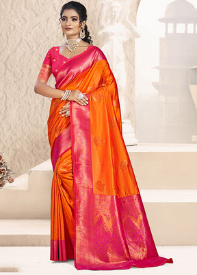 Orange Spun Silk Saree With Blouse Piece